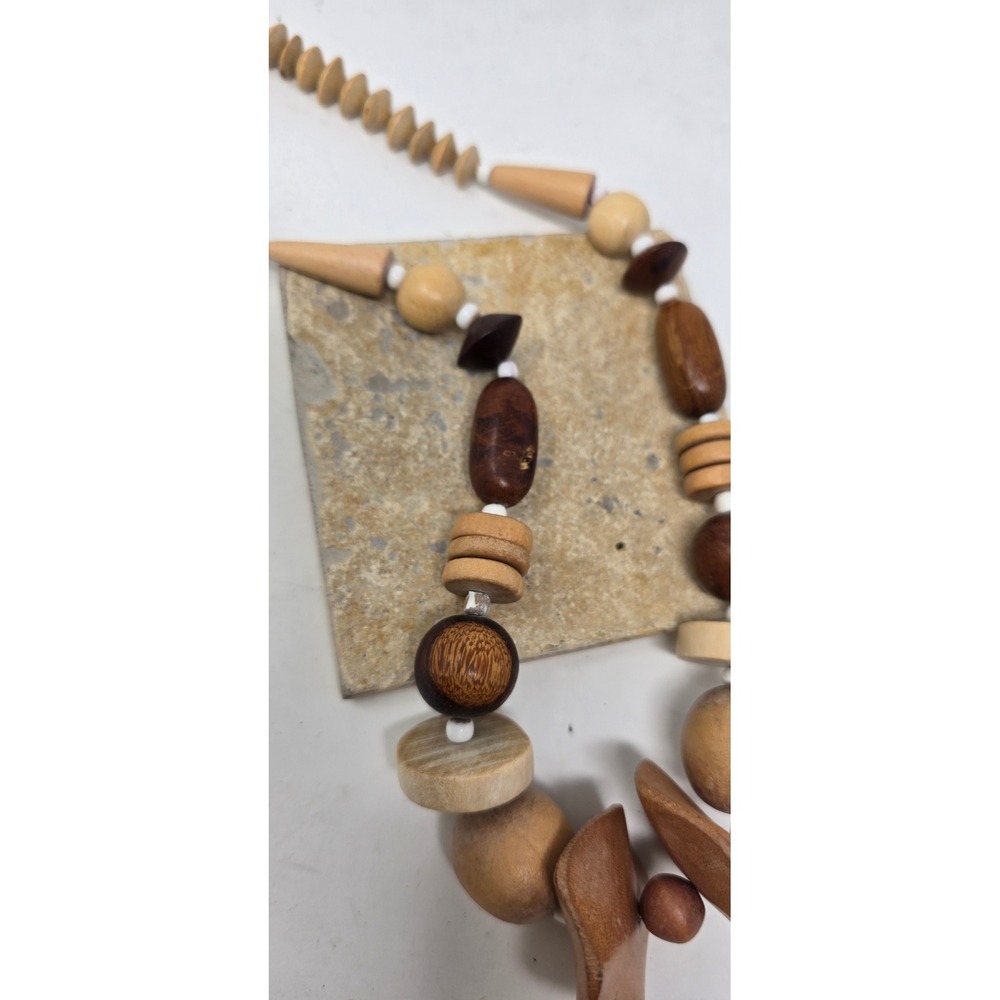 Vtg Y2K chunky wood bead statement necklace women brown earthy boho naturalist - Picture 4 of 8